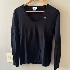 Lacoste V-Neck Black Long Sleeve Sweater Top